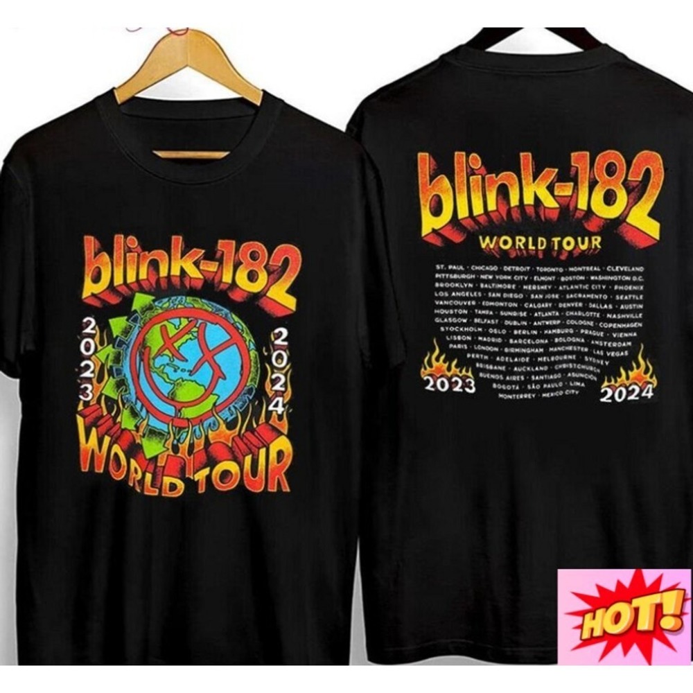 World Tour 182 Blink T-Shirt 2023-2024 Band Concert 2 Sided